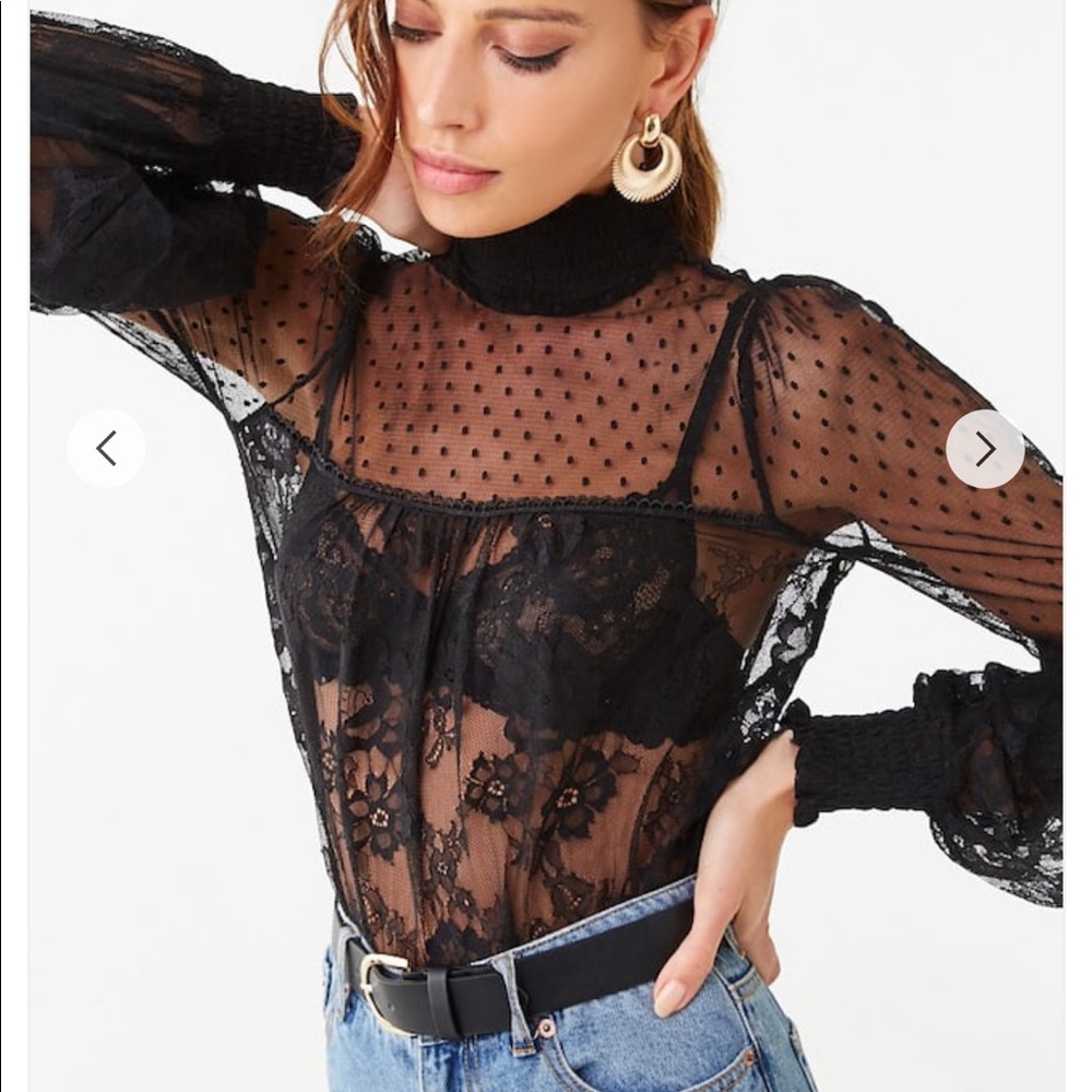 Sheer Lace Embroidered Top